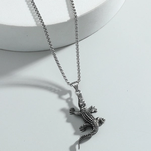 Collier Pendentif Crocodile Punk Rétro Pour Hommes Femmes Mode Acier Titane Alliage Charme Animal Bijoux Hip Hop