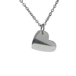 Minimalist silver heart puzzle pendant necklace in polished stainless steel for couples