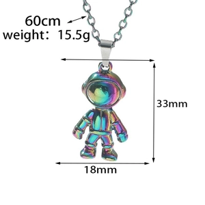 Iridescent astronaut pendant necklace dimensions 33mm by 18mm with a 60cm long chain