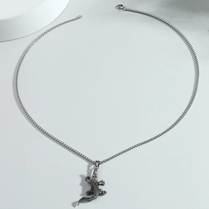 Collier pendentif crocodile punk rétro avec chaîne à billes argentée pour hommes et femmes