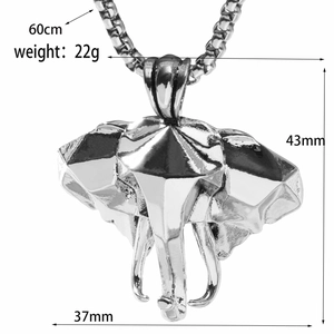 Detailed size specifications for a 3D geometric elephant pendant with 60cm chain