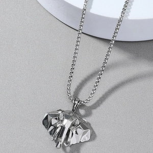 3D geometric elephant head pendant in silver finish with a sturdy box chain necklace