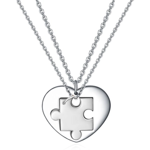 Silver puzzle heart couple necklaces in stainless steel with polished finish