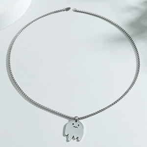 Collier avec pendentif fantôme mignon et chaîne argentée polie style hip hop