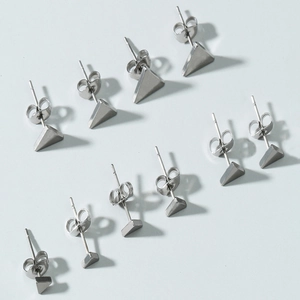 Minimalist silver triangle stainless steel stud earring set in five different sizes