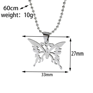 Collier avec pendentif papillon évidé, chaîne à billes 60cm et dimensions