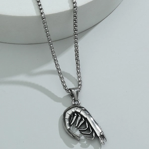 Vintage stainless steel shrimp pendant necklace with box chain for men fashion jewelry
