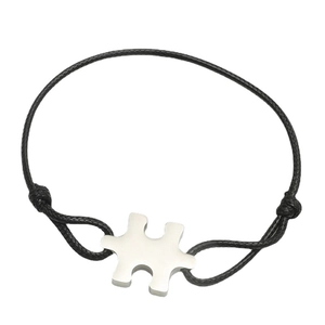 Personalized stainless steel puzzle bracelet with black woven cord for men and women