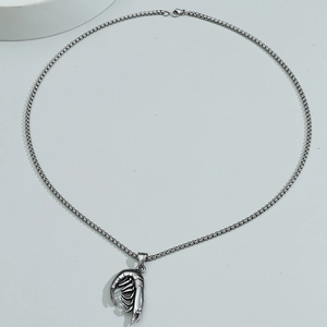 Vintage silver shrimp pendant necklace with detailed shell texture on a sturdy box chain