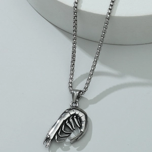 Retro vintage stainless steel shrimp pendant necklace with high-quality bionic design details