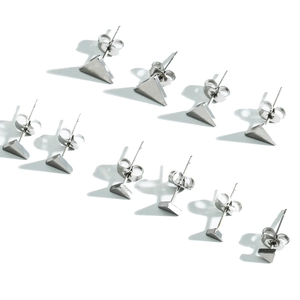 Minimalist geometric triangle and square stud earring set in polished stainless steel