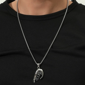 Vintage Men Stainless Steel Alloy Shrimp Pendant Necklace Retro Street Style Hip Hop Box Chain Necklace For Men Boys