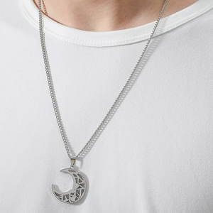 Set collana con ciondolo sole e luna con motivo geometrico cavo su catena in argento puro