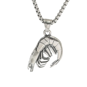 Vintage silver shrimp pendant necklace with realistic crustacean detail on box chain