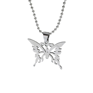 Collier avec pendentif papillon évidé en acier inoxydable poli et chaîne à billes