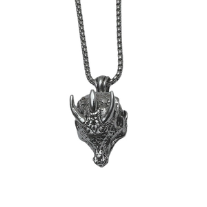 Gotische Drachenkopf-Halskette in Gunmetal mit detaillierten Schuppen und Boxkette