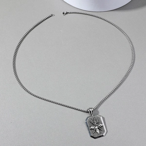 Vintage punk box chain necklace featuring rectangular bee relief pendant with honeycomb texture
