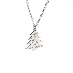 Collier sapin de Noël en acier inoxydable argenté avec détails spirales et étoile