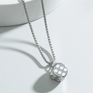 Hip Hop Titanium Steel Dice Pendant Necklace For Men Punk Streetwear Alloy Box Chain Minimalist Jewelry Accessories Gift