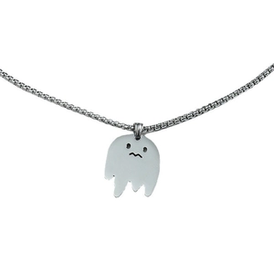 Collier avec pendentif fantôme en acier inoxydable argenté pour homme avec chaîne