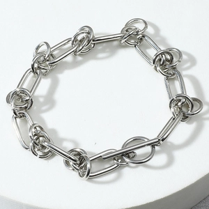 Edelstahl Geometrisches Kettenarmband Minimalist Silber Industriestil OT Verschluss Knebelarmband Für Herren Damen Mode Schmuck