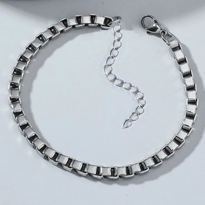 Men Stainless Steel Box Chain Bracelet Minimalist Venetian Link Bracelet Silver Tone Adjustable Hand Jewelry Gift For Men