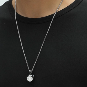 Minimalist stainless steel necklace for men featuring a 3D dice pendant on a box chain