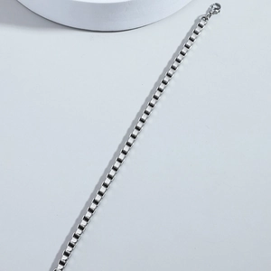 Minimalist silver stainless steel box chain bracelet with lobster clasp for men