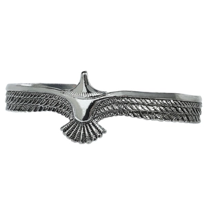 Vintage eagle open cuff bracelet in antique silver finish with detailed feather carvings