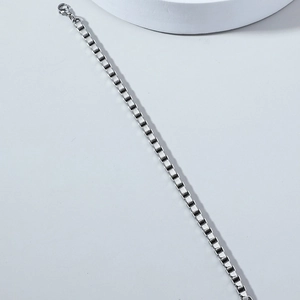 Minimalist silver stainless steel box chain bracelet for men with secure lobster clasp