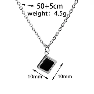 Detailed view of square black pendant necklace showing 10mm size and 50+5cm chain length