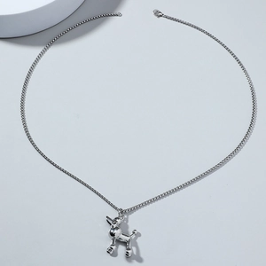 Collana con ciondolo barboncino 3D argento con catena in metallo lucido per donna