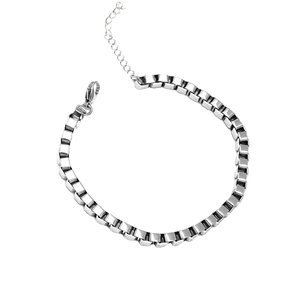 Polished stainless steel box chain bracelet for men with lobster clasp and extender