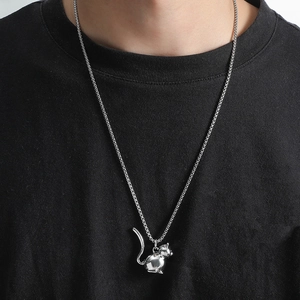 Collier Pendentif Animal en Acier Inoxydable Chat Chien Silhouette Poli Miroir Chaîne Vénitienne Bijoux Hip Hop Cadeau