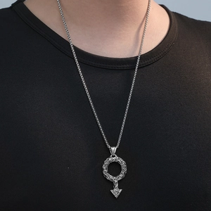 Men's retro stainless steel necklace with hammered texture Mars symbol pendant