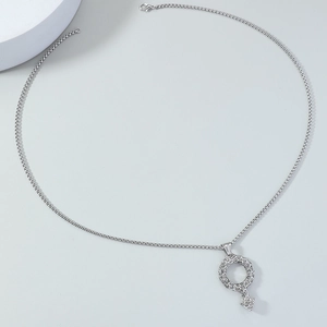 Men's silver Mars symbol pendant necklace with hammered texture on stainless steel chain