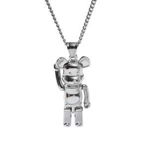 Minimalist silver hip-hop bearbrick pendant necklace with high-polished metal finish