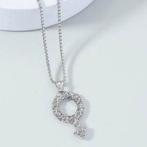 Men's Retro Alloy Mars Symbol Pendant Necklace Silver Hammered Texture Industrial Style Box Chain Male Jewelry Accessories