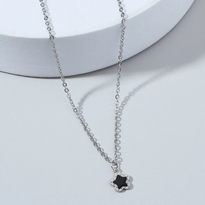 Minimalist Titanium Steel Necklace Alloy Black Geometric Pendant Hip Hop Round Square Flower Fashion Jewelry For Men Women