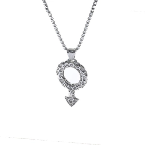 Vintage silver male symbol necklace with hammered texture pendant and steel box chain
