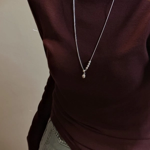 Minimalist 925 silver sweater necklace with sleek round bead pendant on snake chain