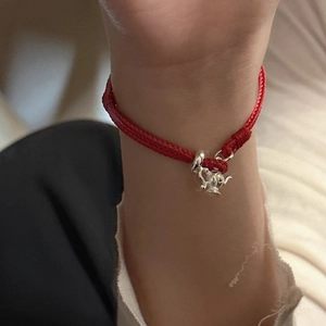Minimalist S925 sterling silver teapot pendant on red braided rope bracelet for women
