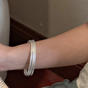 Three-piece minimalist S925 sterling silver bracelets with matte brushed finish