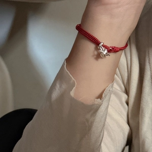 S925 sterling silver teapot pendant on red braided rope bracelet for minimalist style