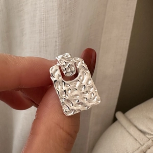 Textured S925 sterling silver rectangular earrings with molten lava pattern for women