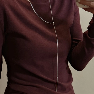 Minimalist S925 sterling silver Y-shaped long necklace with sleek cylindrical drop pendant