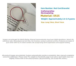 Macro detail of red string bracelet featuring S925 silver OT clasp and textured finish