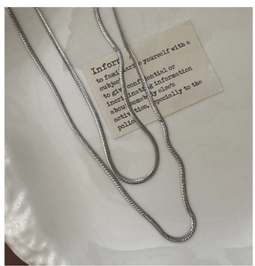 Macro shot of minimalist S925 sterling silver flat snake bone chain with silk texture