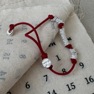 925 Sterling Silver Red String Bracelet For Women Adjustable Handmade Woven Rope Bracelet Hammered Rings Lucky Jewelry
