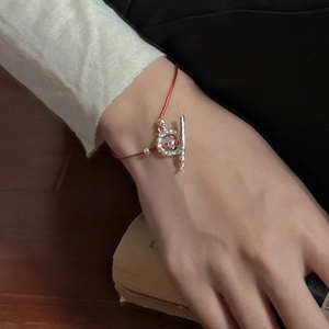 Minimalist S925 sterling silver red rope bracelet with a textured metal OT toggle clasp